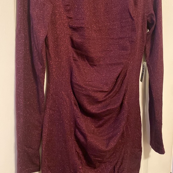 NWT- PLUM RUCHED GLITTER DRESS - Picture 2 of 13
